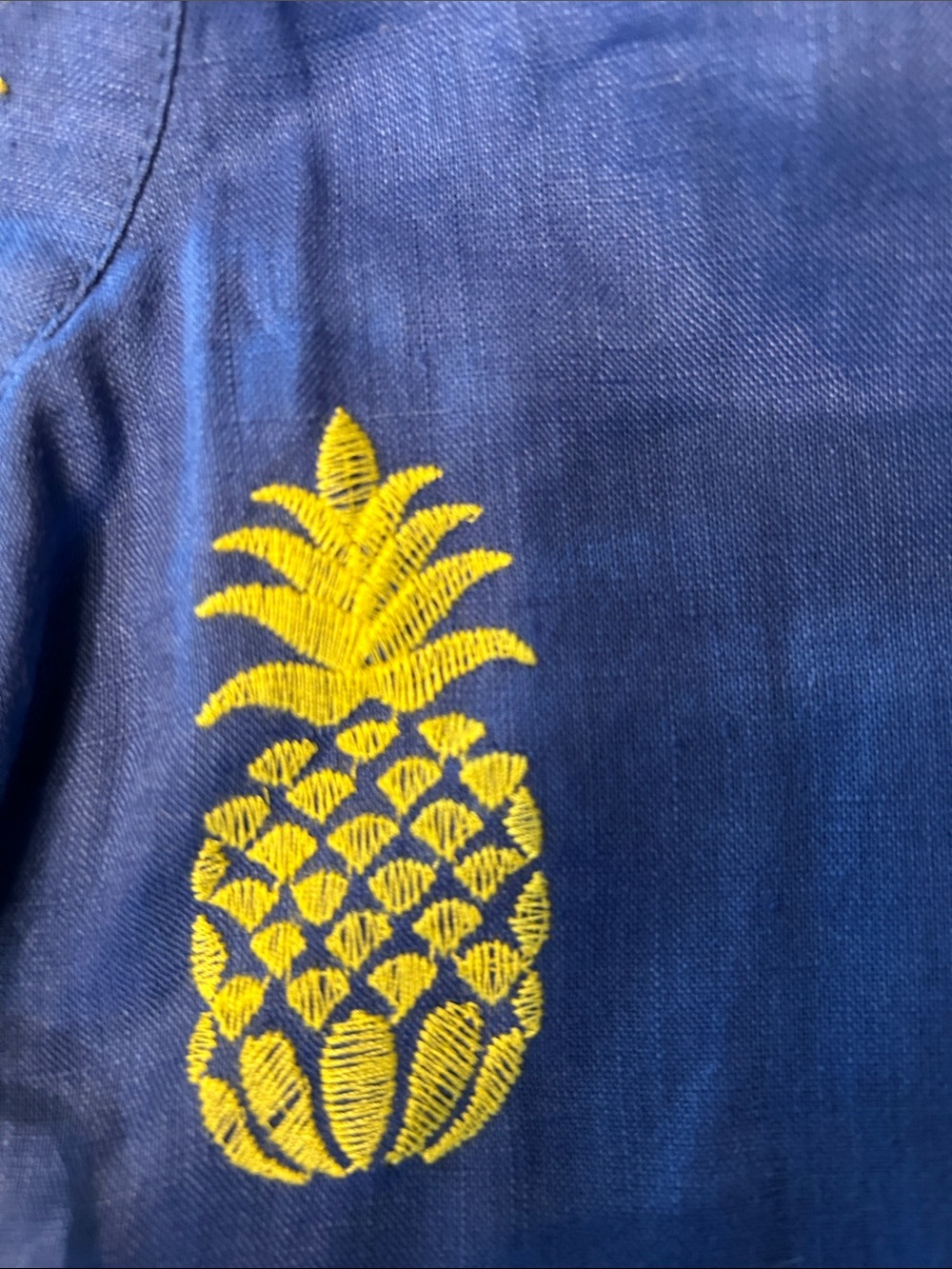 Tyler Boe 💯%Linen Blue Dress w/Yellow Pineapples embroidered everywhere.szSMALL - Picture 3 of 14